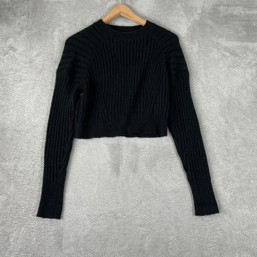Sophie Rue Sweater Womens Small Black Ribbed Knit Cropped Raglan Chunky Pullover